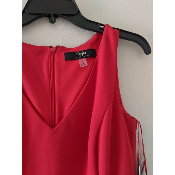NWOT Taylor Black Label Crepe Tiered High/low Midi Dress 2 Red - Picture 4 of 12